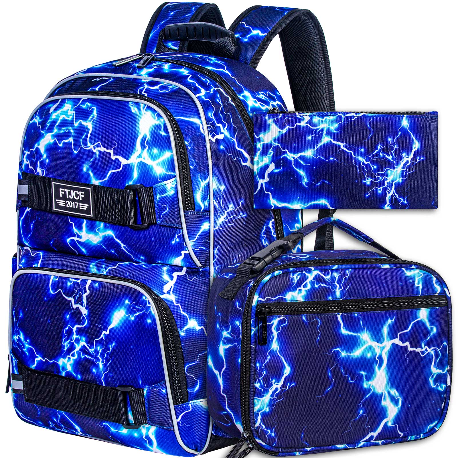 School Backpack Teen - 3PCS Lightning boys Backpack, 16 Inch