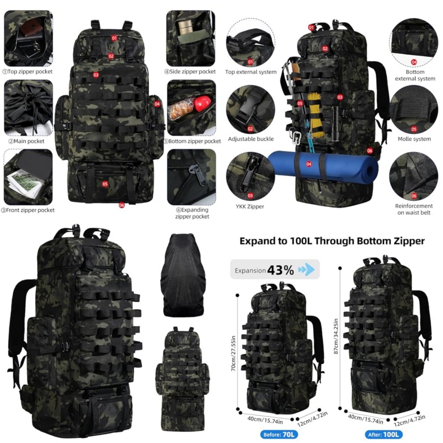 70L/100L Camping Hiking Backpa - Hiking Backpack Waterproof ulasan dan harga
