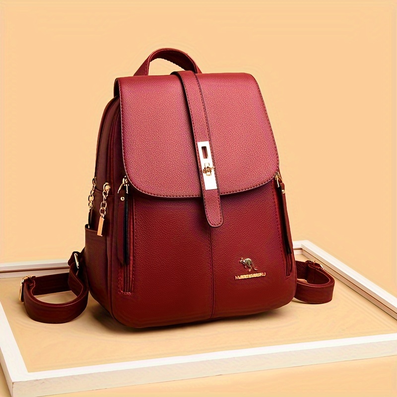 Elegant Wine Red Leather Backp - Travel Backpack Anti Theft ulasan dan harga