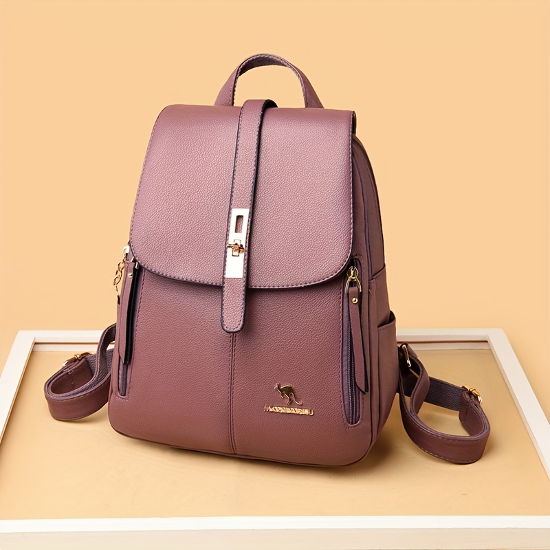 Elegant Wine Red Leather Backp - Travel Backpack Anti Theft ulasan dan harga