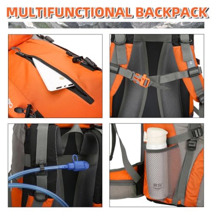 70L Hiking Backpack with Rain  - Hiking Backpack Waterproof ulasan dan harga